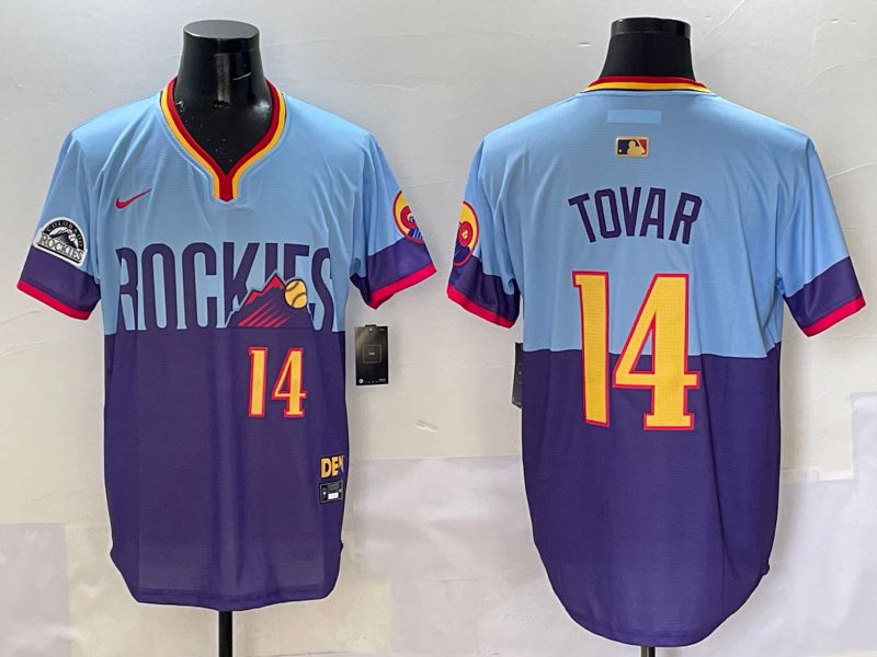 Men Colorado Rockies 14 Tovar Purple blue Joint Name 2025 Nike MLB Jersey style 2